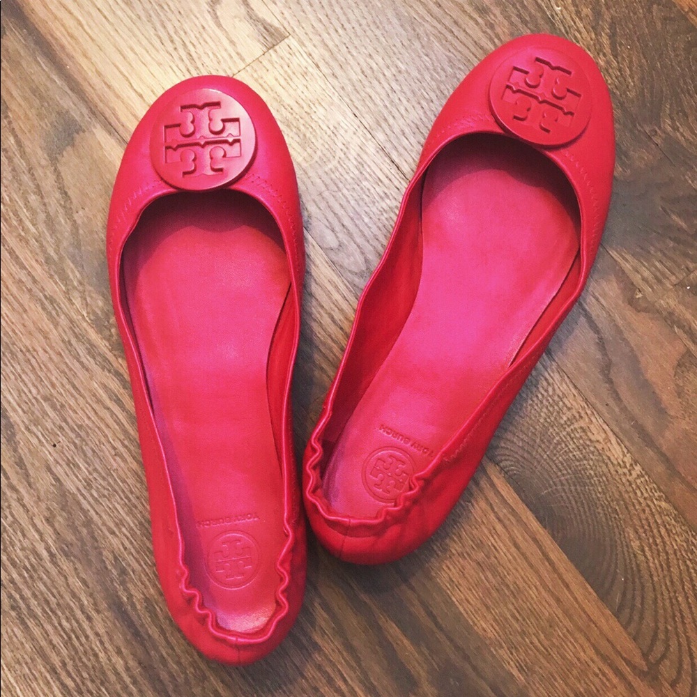 Tory Burch Red Minnie Travel Ballet Flat - Peony